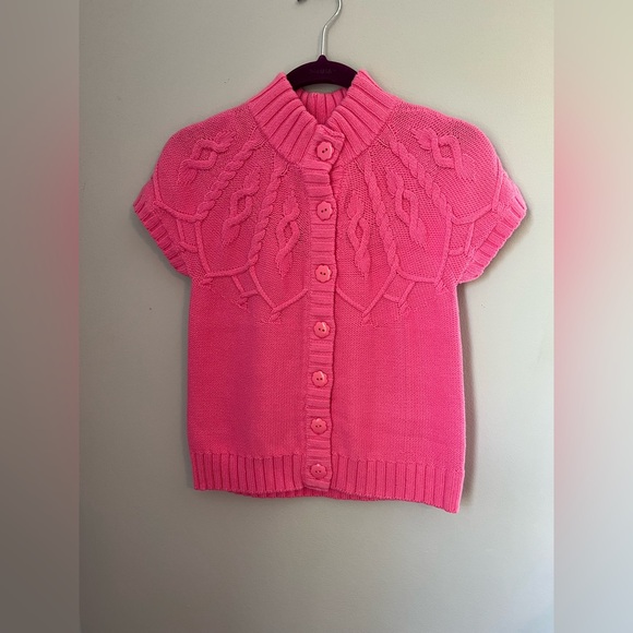 Gymboree Sweaters - Gymboree Bright Pink Button-Up‎ Cardigan, short sleeve, crew neck, size M 7/8